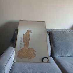 1960s Mid Century Asian Hollywood Regency Mirror With Giesha Girl Antique Mirror 