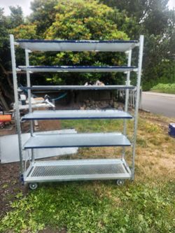 Industrial Rolling Metal Shelves With Adjustable Shelving And