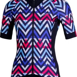 RAFFINATA 2.0 Women's Short Sleeve Cycling Jersey Blue/Black/Fuschia Medium New 