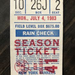 1983 Dave Righetti No Hitter Ticket 9 K/ New York Yankees Vs Boston Red Sox FIELD LEVEL$$