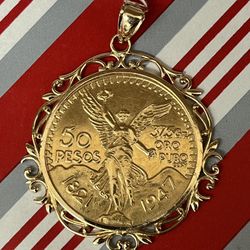 14k Gold Peso coin Pendant