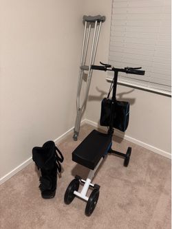 BlessReach Knee Scooter, Breg Walking Boot, and Crutches