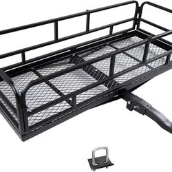 60" x 24" x 13" Hitch Cargo Carrier | 600 Lbs Heavy Duty Folding Luggage Rack for SUV & Truck, Steel Mesh Cargo Carrier Hitch Mount Fits 2"