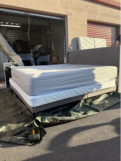 King Sized Upholstered Bed frame with  Mattress and Headboard