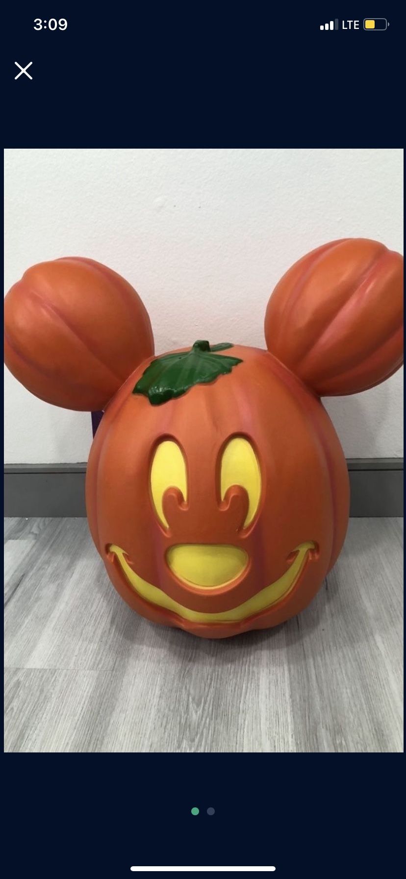 Disney Parks Halloween  Mickey Mouse Jack-o'-Lantern Pumpkin $60