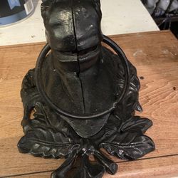 Antique Black Vintage Cast Iron Horse Head Wall Mount Hitching Post Barn Decor