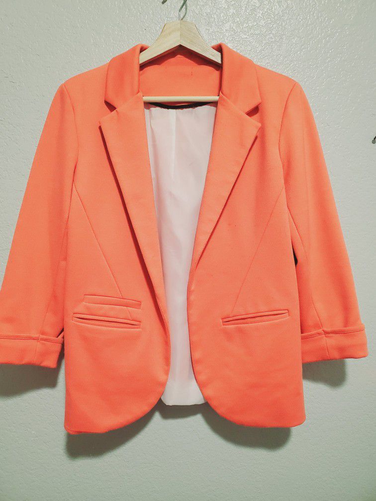 Perfect Peachy Pink Casual Open Front Blazer Jacket Cardigan Size Medium 