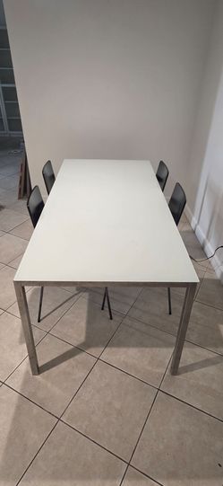 White Dining Table with Metal Legs