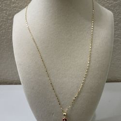 20 inch 1mm - 10k Yellow Gold Mirror Chain & Evil Eye Pendant Combo