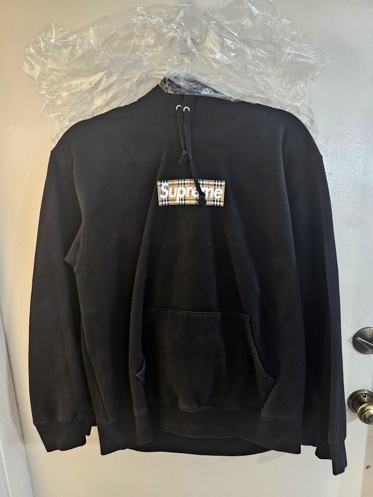 Supreme Burberry Hoodie Black Small