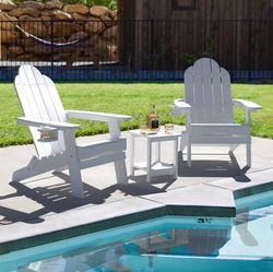 HDPS Outdoor Patio Adirondack Chairs with Cup Holders, White (Set of 2)