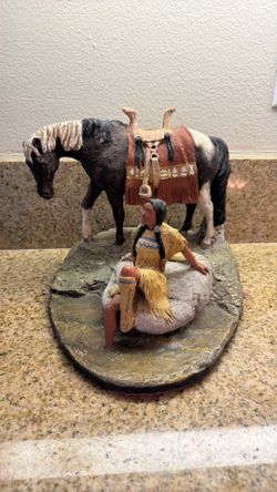 Signed Daniel Monfort Native  American lady Horse Western Sculpture Statue 1985