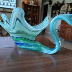 Mid Century Art Glass Swan Bowl 