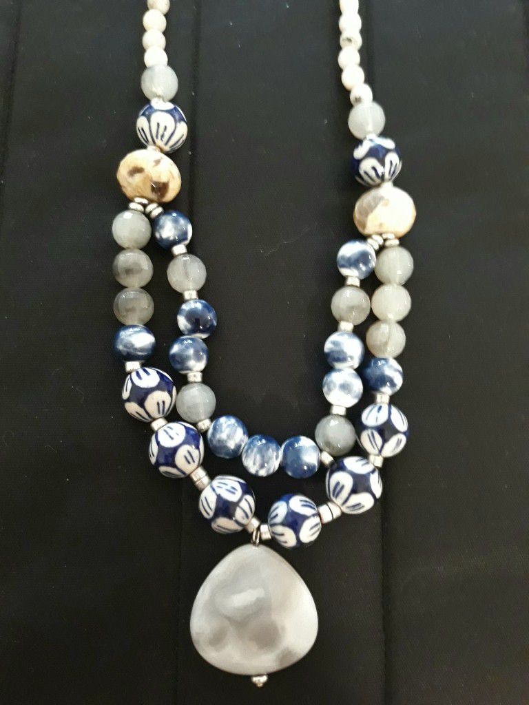 Artisan Made Double Strand Delft Bead Necklace - Beach Boho Vibes