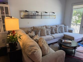 Light Sandy Brown Fabric Sectional Sofa with Chaise
