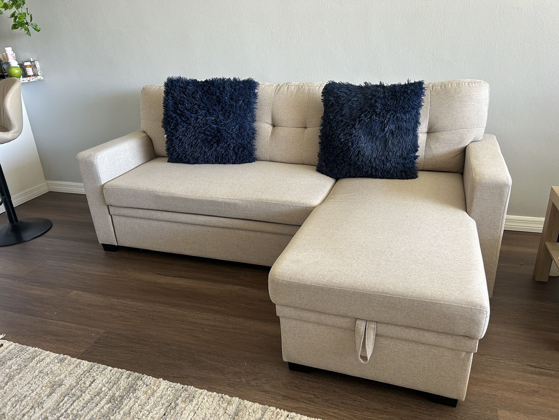 ✨ Beige L-Shaped Sofa Bed with Storage – Almost New! ✨