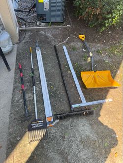 Rakes, shovel, and broom