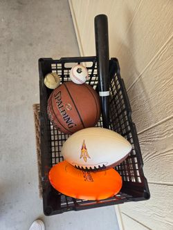 Spalding Basketball, Football, and Baseball Bat Sports Bundle