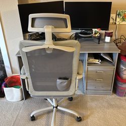 Full Desk with 2 monitors and chair