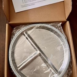 Toddler Plates Non-Toxic Divided,Food-Grade Silicone Baby Plates,Dishwasher Safe,3 Packs,  Stainless Steel Baby Plates with Suction Base 9" , 3pcs  Br