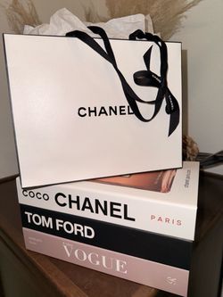 Two Chanel Gift Bags (empty) and Set of 3 Luxury Books for Shelf/Decor