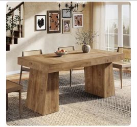 New Large Wood-Tone Pedestal Dining Table