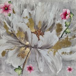8x8 Floral Canvas Mixed Media Art 