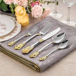 KEAWELL 45-Piece Luxury Gold Accent Silverware Set, 18/10 Stainless Steel, Service for 8 - NEW 