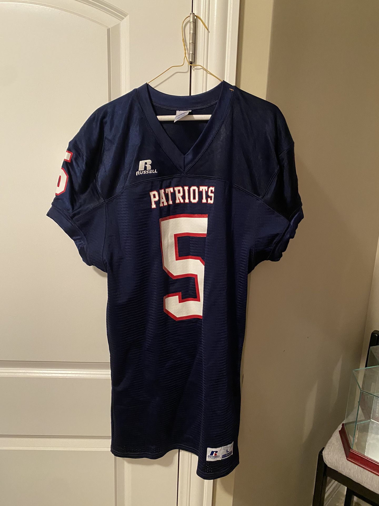 Patriots Large Blue Russell Football Jersey High School  NCAA? Team Issued L US