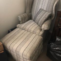 Silk Chippendale Wingback Chair with Ottoman