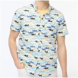NWT $80 J. Crew Men’s Flex Washed Slim Fit Button Up Shirt Fish Print, Sz L