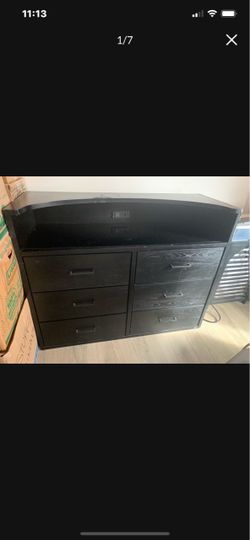 Black 6-Drawer Dresser with Built-In Outlets