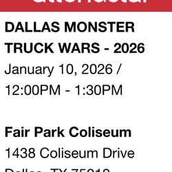 3 Tickets To Monster Truck Wars 2 Adults/1 Child 