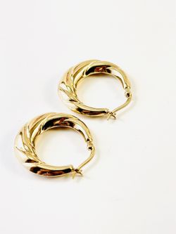 Gold Vermeil Textured Wave Hoop Earrings – 925 Sterling Silver