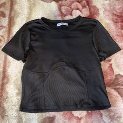 LOVE J Black Ribbed Crop Top