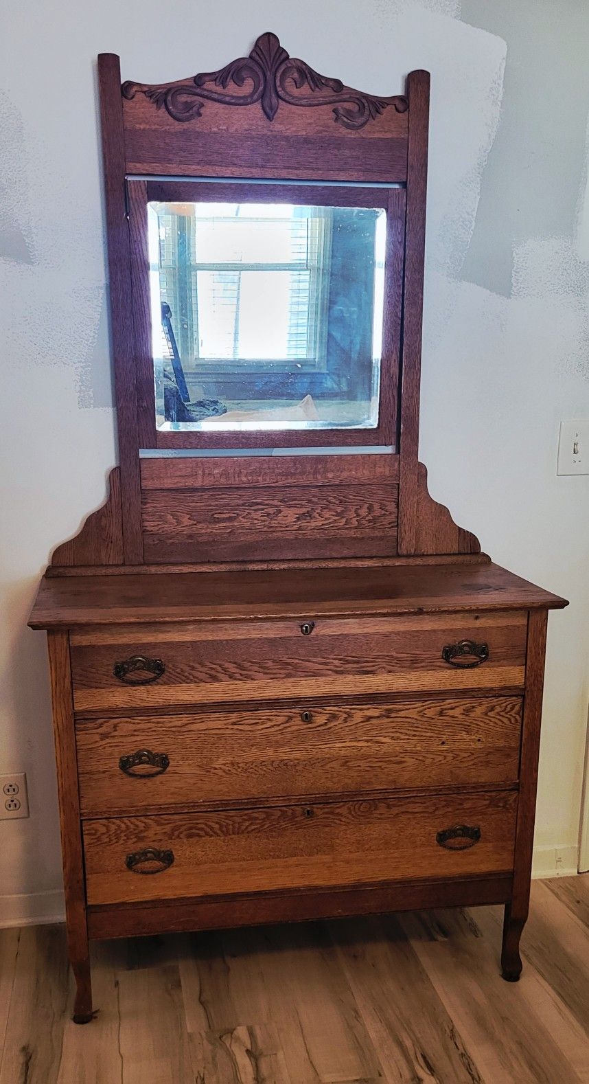 Antique Sears & Roebuck Co. Dresser w/ Swivel Mirror & Original Hardware Solid Oak