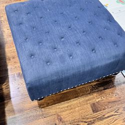 Dark blue linen Ottoman