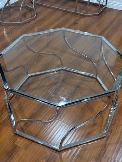 Octagonal Glass and Chrome Coffee Tables
