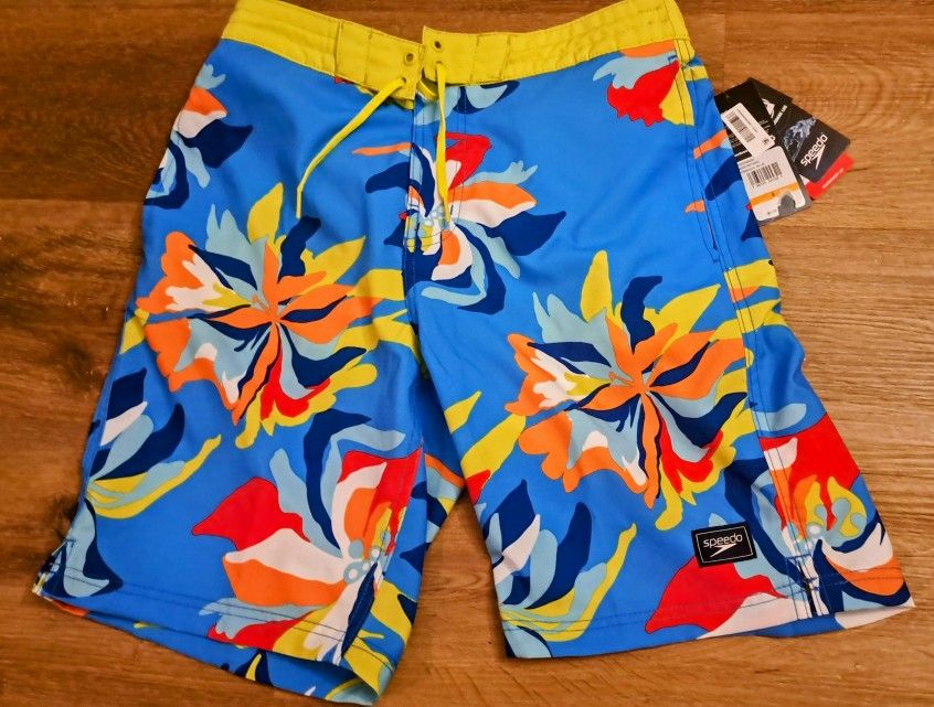 Speedo Men's Elastic Board Swim Trunks Swimwear Tranquil Blue Size S • NWT• $62