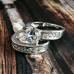 (Shipped Only) 2pc Wedding Engagement Ring Set