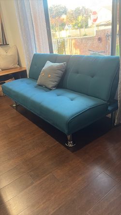 Teal Fabric Futon Sofa Bed