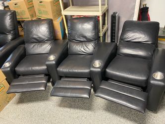 3-Seat Reclining Home Theater Chairs – Black Leather