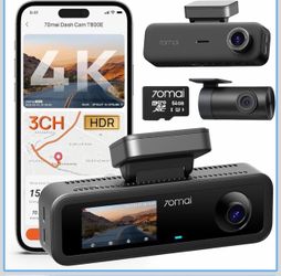 70mai 4K Dash Cam Front and Rear Inside, 3 Channel Car Dash Camera for Cars