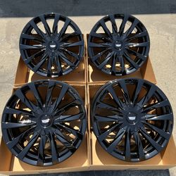 22” Cadillac Escalade Original GM Rims In New Gloss Black Powder Coat