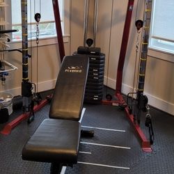 complete exercise equipment all including bench and accessories