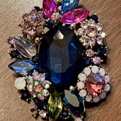Multi-Gem Statement Brooch - Floral Crystal Design 