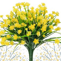 Artificial Daffodils Flowers,Yellow Fake Plant Outdoor Faux Greenery Bushes Fence Indoor Outside Décor 8pcs