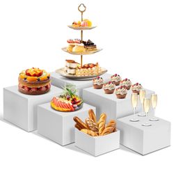 Redants 6 PCS Buffet Risers, Large Food Risers For Buffet Table, Food Display Risers For Party, White Acrylic Boxes Desse