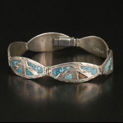 Vintage Mexican pyramid Sterling Silver Bracelet 