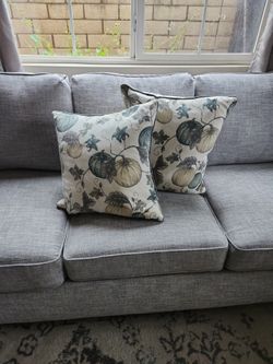 2 Decor Pillow Fall Gray/teal Pumpkins